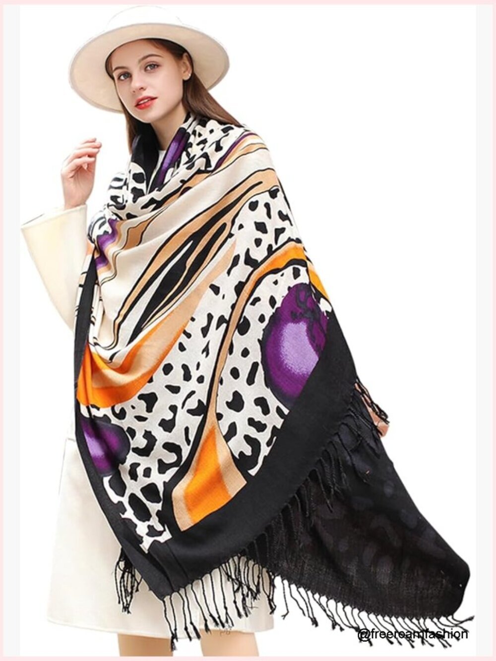 Oversized Merino Wool Pashmina Shawl Wrap 96x43 Tassels Travel Blanket